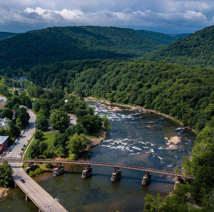 The town of ohiopyle, Pennsylvania as seen from the sky