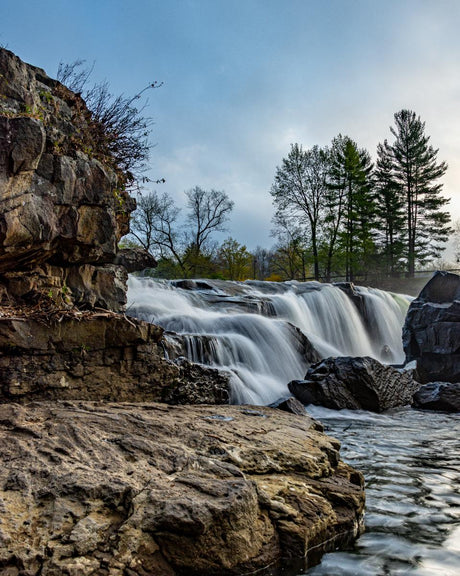 A view of the Youghiogheny River in Ohiopyle State Park during winter