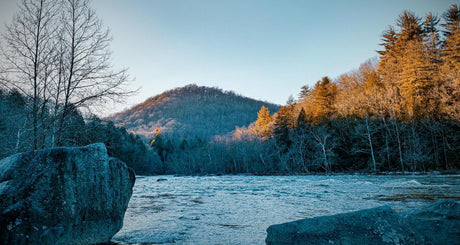 A view of the Youghiogheny River in Ohiopyle State Park during winter