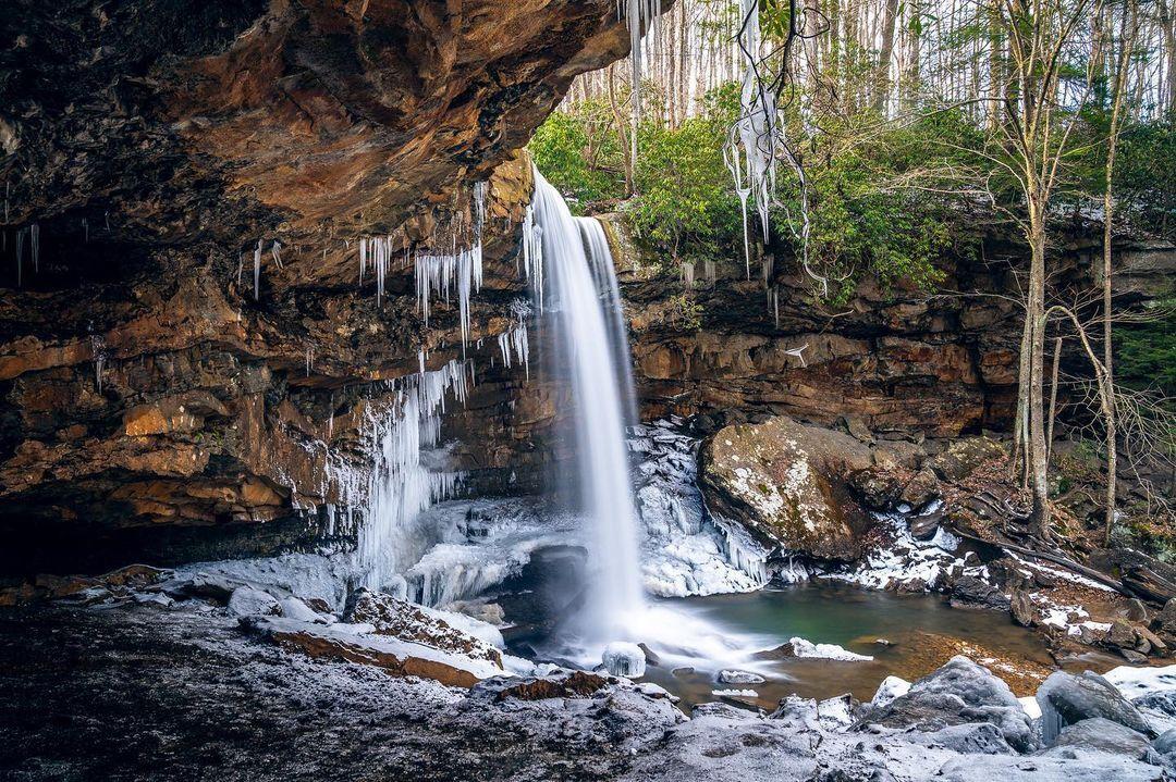 Cucumber Falls during winter in Ohiopyle State Park