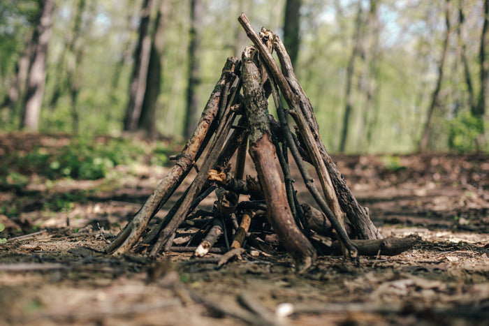 A campfire log stack