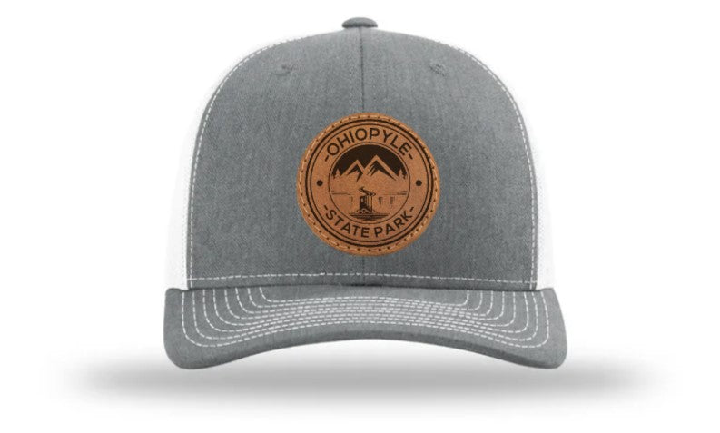 Ohiopyle State Park hat in grey and white with a leather patch