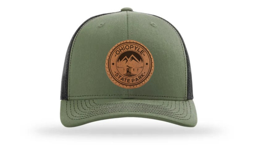 Ohiopyle State Park hat in green and black with a leather patch